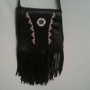 Kobler black fringed and beaded crossbody bag